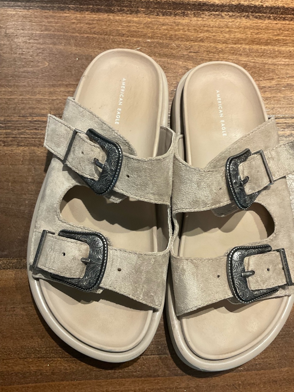 American Eagle western buckle vegan suede sandals